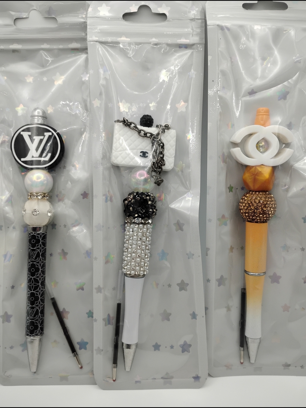 Luxury-Inspired Crystal Charm Ballpoint Pen Set Of 3